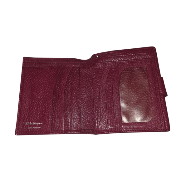 SALVATORE FERRAGAMO Burgundy Leather Ganchini Bifold Compact Wallet - Picture 8 of 16